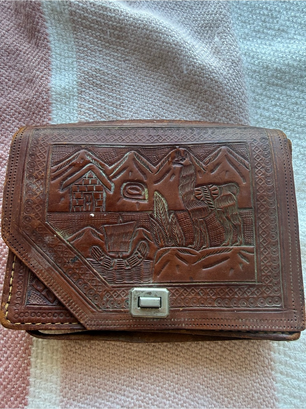 Vintage Hand-Tooled Brown Leather Messenger Bag